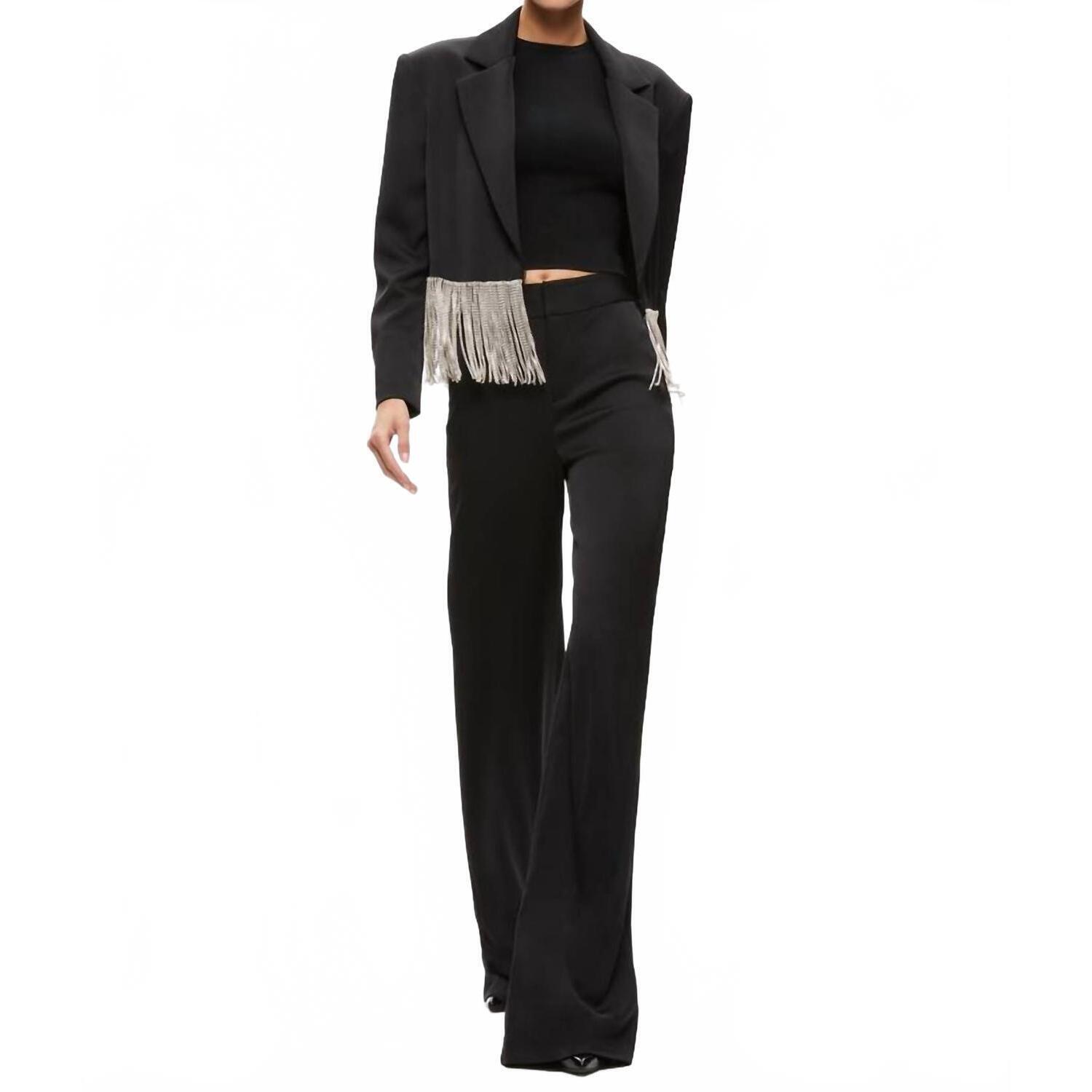 New Alice + Olivia Shan Crystal Fringe Blazer In Black
